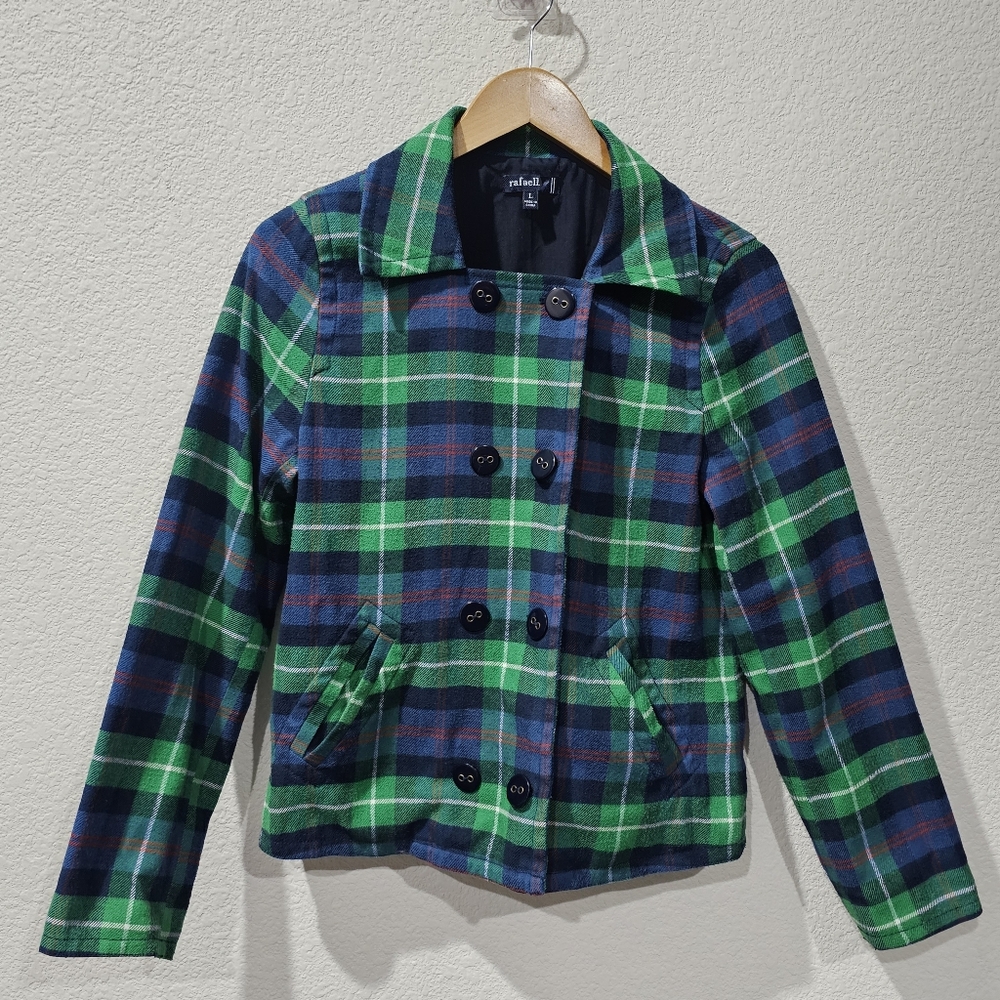 Rafaella Women's Green and Blue Peacoat Large Lined Coat